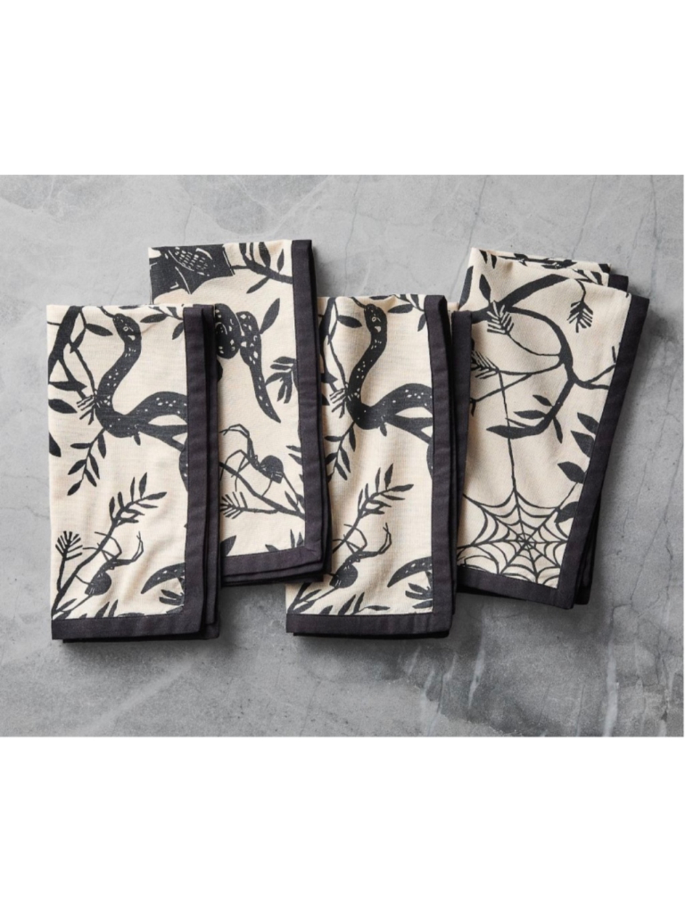 West Elm Spooky Toile Runner & 8 Napkins NWT Halloween Goth Augtober - Picture 2 of 12